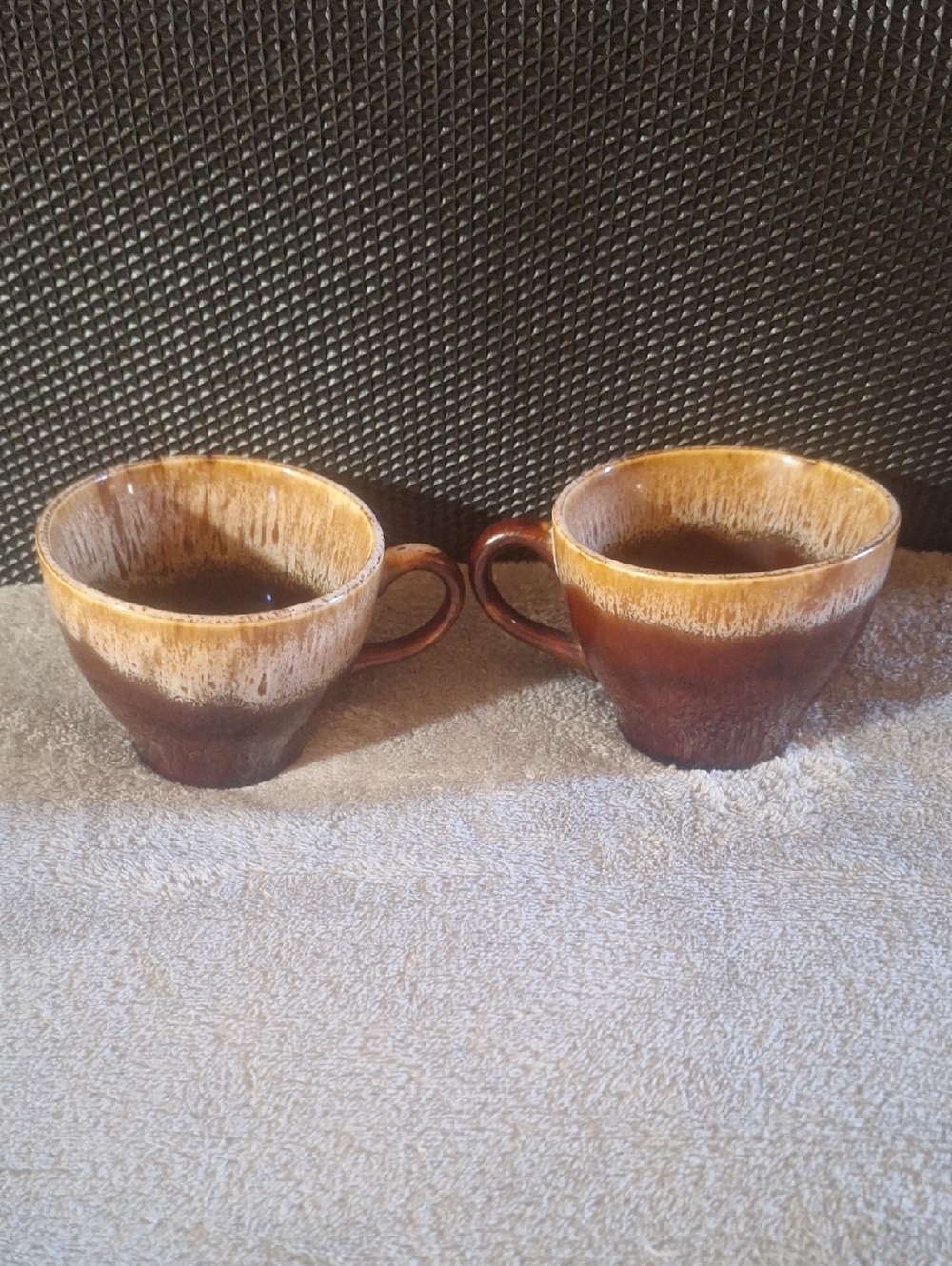 Vintage Brown Drip Glaze Ceramic Coffee Cups - Set of 2 - Picture 1 of 5